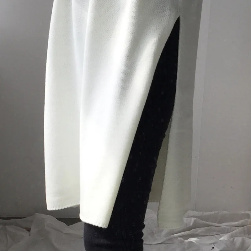 [EWQ] длинный рукав круглый вырез сплошной цвет Раздельный подол повседневный