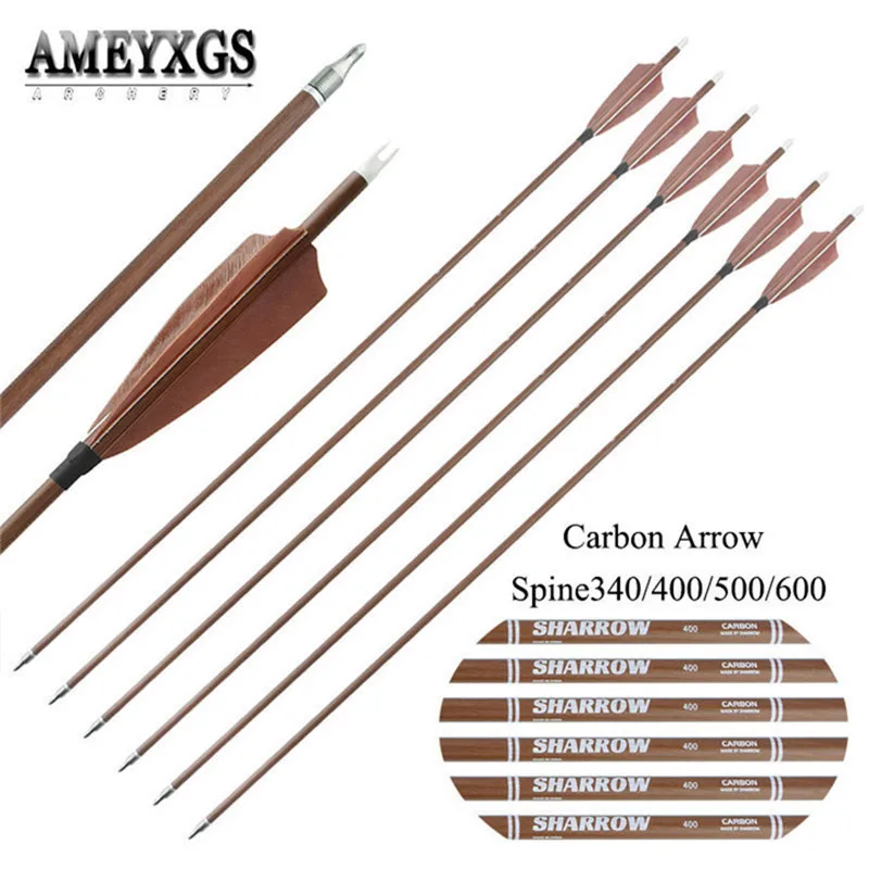 

10pcs Spine 340/400/500/600 Archery Pure Carbon Arrow 32.7" Natural Turkey Feather for Compound Recurve Bow Shooting Hunting