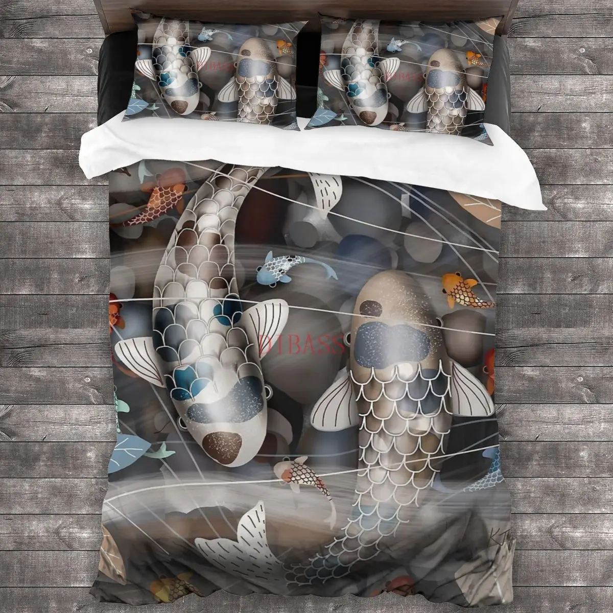 

Koi Fish Pond 100%Pure Cotton Comforter Set with 2 Pillowcase,Soft Microfiber Duvet Cover Set, Bedding Sets Bed Set