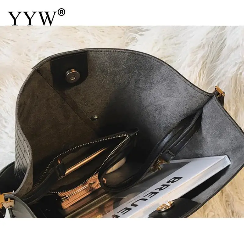 

Messenger Bag Women Bucket Shoulder Bag Large Capacity Vintage Pu Leather Lady Handbag Luxury Designer Bolsos Mujer Black