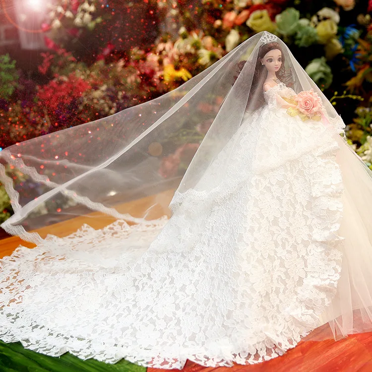 

Fashion super long trailing wedding dress BJD doll 45CM 3D eyes girl clothes gift toys