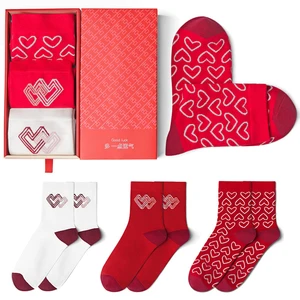 Хлопковые носки в китайском стиле для мужчин и женщин, Длинные носки с красным сердцем, забавные носки на удачу, домашние носки до щиколотки