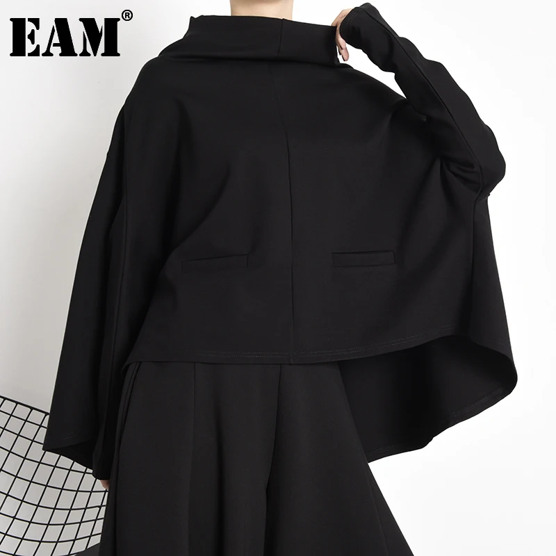 

[EAM] Свободная черная Асимметричная толстовка, новая водолазка с длинным рукавом, Женская мода большого размера, весна-осень 2022, 1Z34501