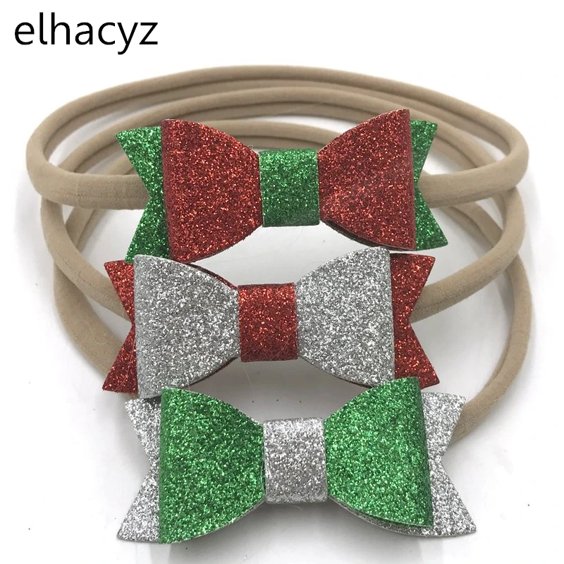 6 шт./лот красный белый зеленый Рождественский кожаный бант с нейлоновой повязкой