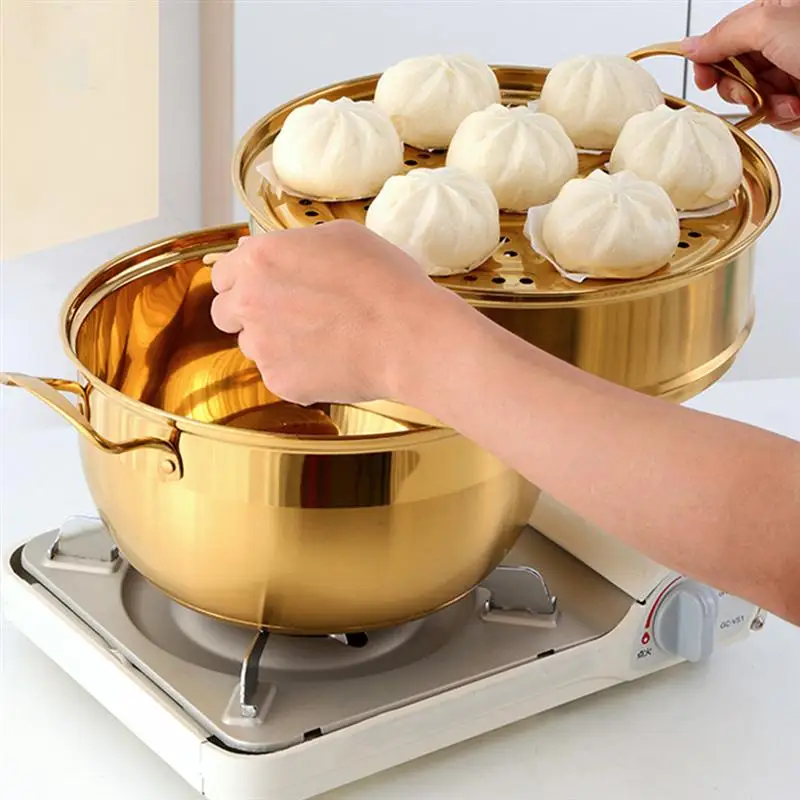 

1Pc Stainless Steel Stockpot Three Layers Steam Pot Multifunctional Pot Multi-Layer Color Cooking Soup Pot, Dual-Purpose Pot