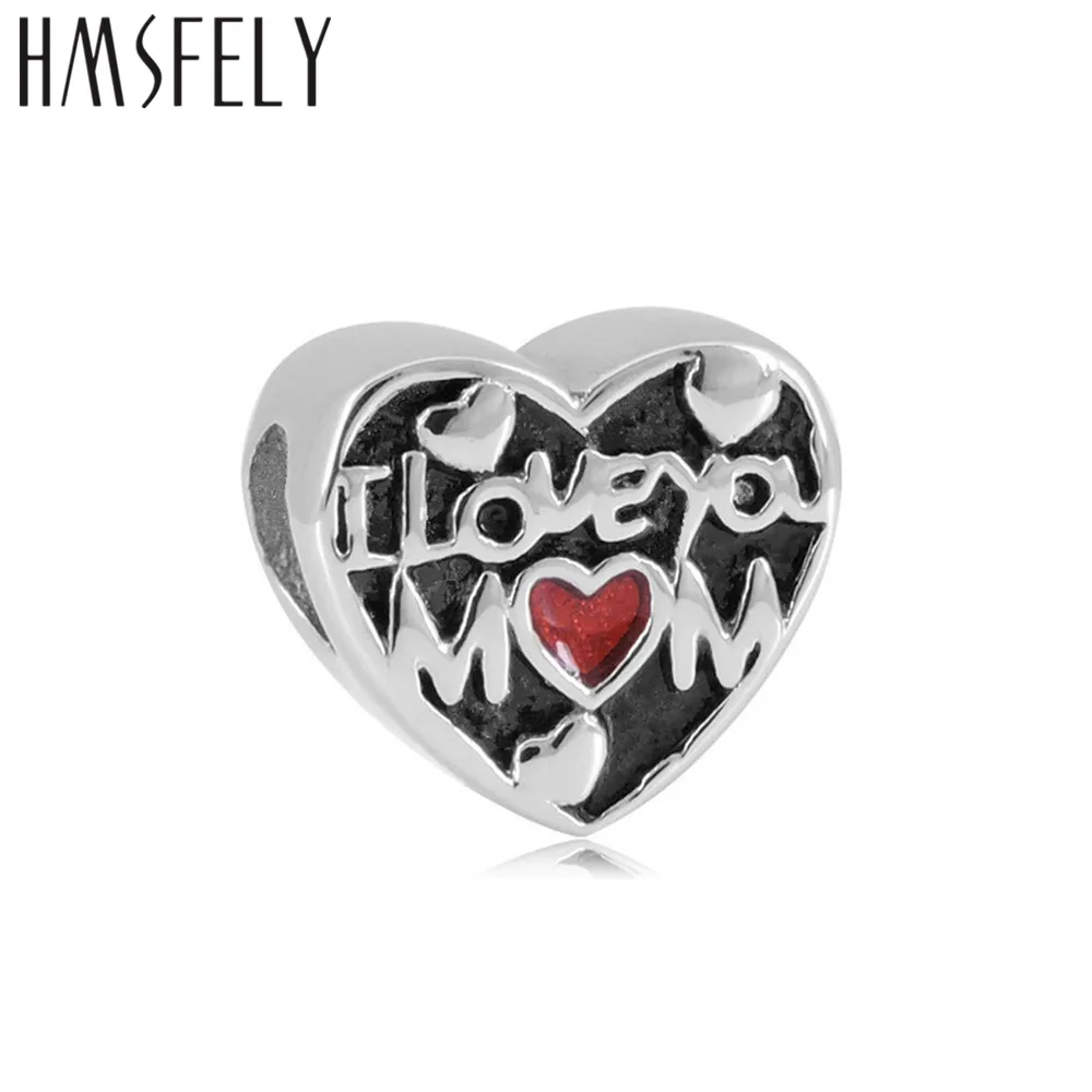 HMSFELY бусины в форме сердца из нержавеющей стали 316l love you Mom для DIY подарок на день