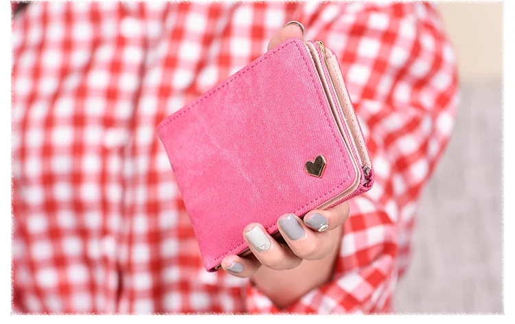 Women Small Clutch Wallet MultiFunction Change Purses Heart Decoration Big Capacity Wallets Cute Card Holder Money Bag