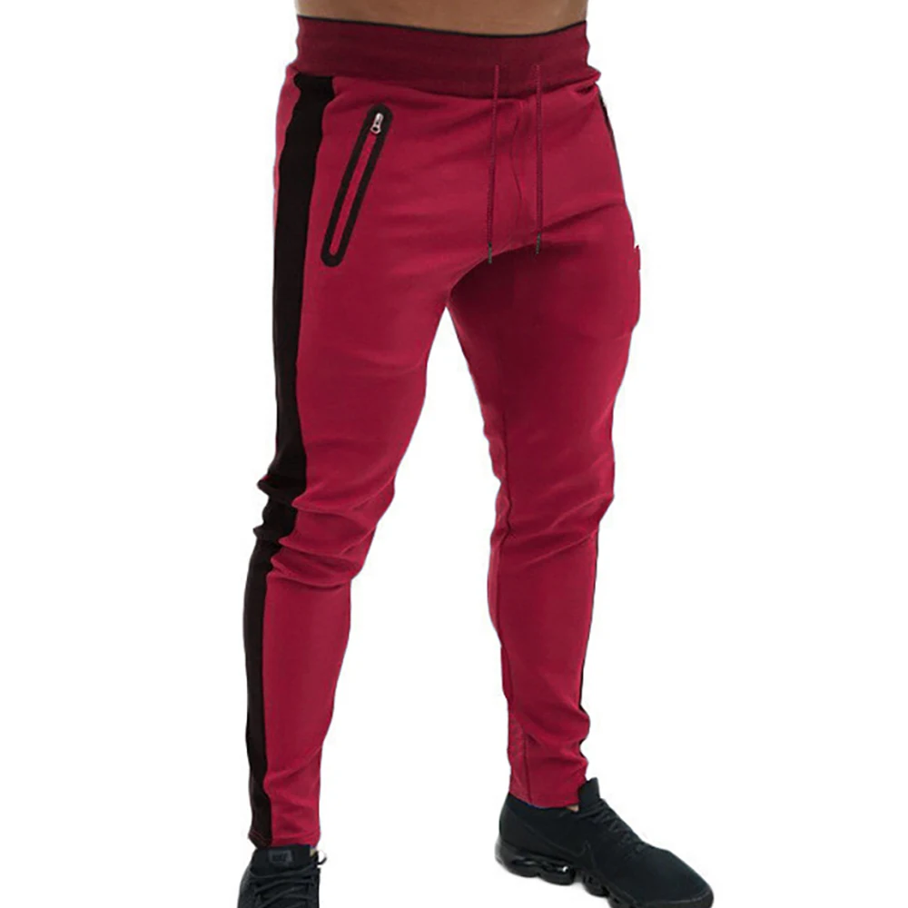 

Men's Pants Drawstring Zipper Patchwork Sweatpants Male Slim Fitness Men Joggers Casual Pants Lace Up Long Trousers