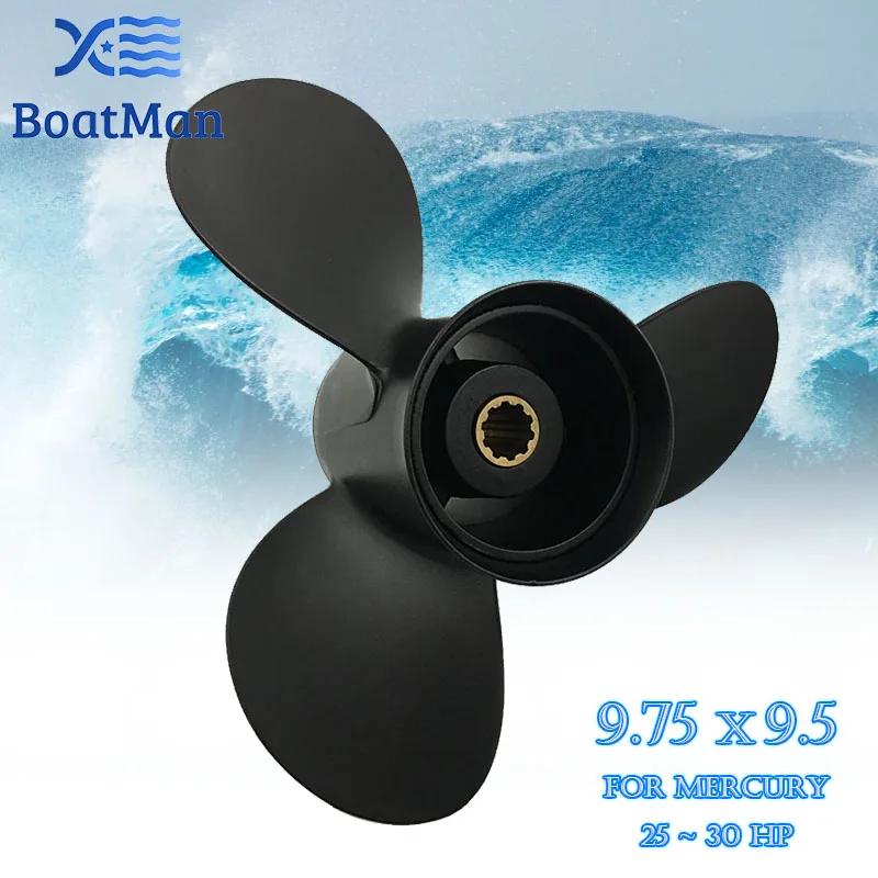 BoatMan® 9.75x9.5 Propeller for Mercury Outboard Motor 25HP 28HP 30HP 10 Tooth Spline 48-896892A40 Aluminum Boat Accessories