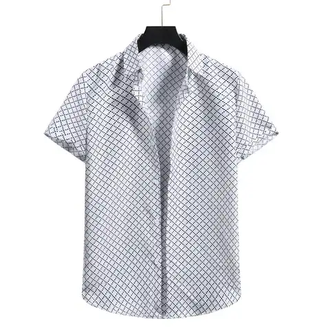 Мужская Весенняя рубашка с принтом, с короткими рукавами, модная повседневная рубашка в горошек, 2021