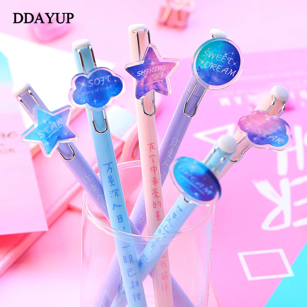 2 шт. 0 5 мм цветная гелевая ручка с зажимом звездного неба авторучка Escolar Papelaria для