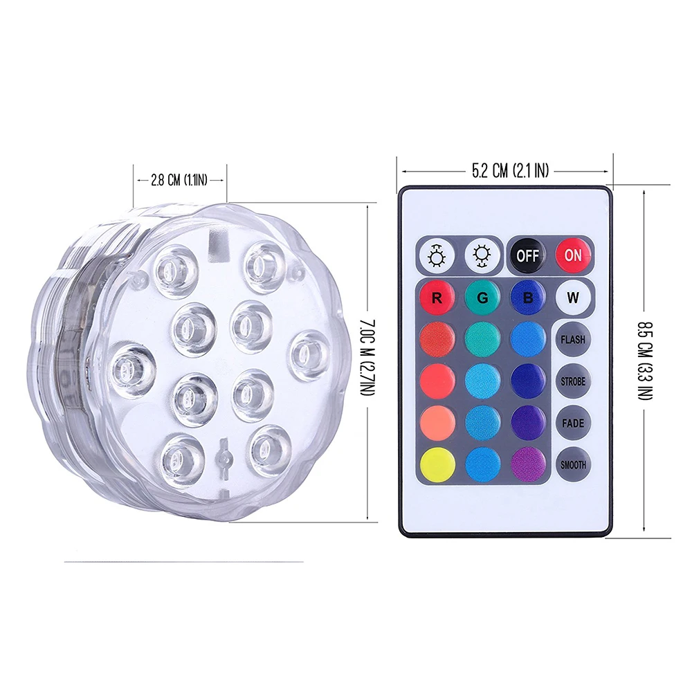 

10 Led RGB Submersible Night Light Remote Controlled 16 Color Suction Operated Underwater Vase Garden Swimming Pool Outdoor Lamp