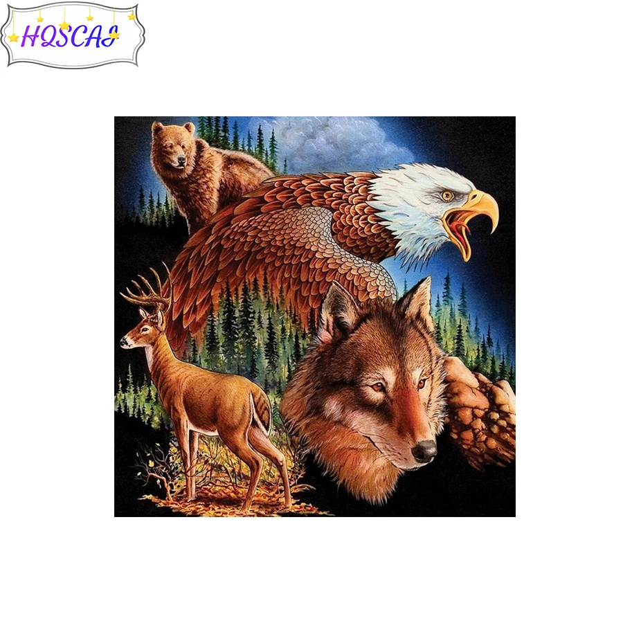 Алмазная картина 5D сделай сам с волком Орлом оленем животным круглая вышивка