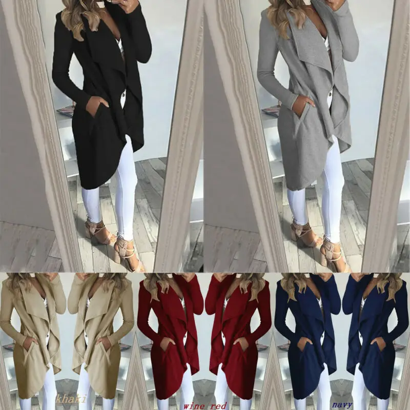 

2019 Autumn Coat Women Elegant Long Waterfall Coat Jacket Women Long Sleeve Pocket Cardigan Overcoat Jumper Coat Women Plus Size