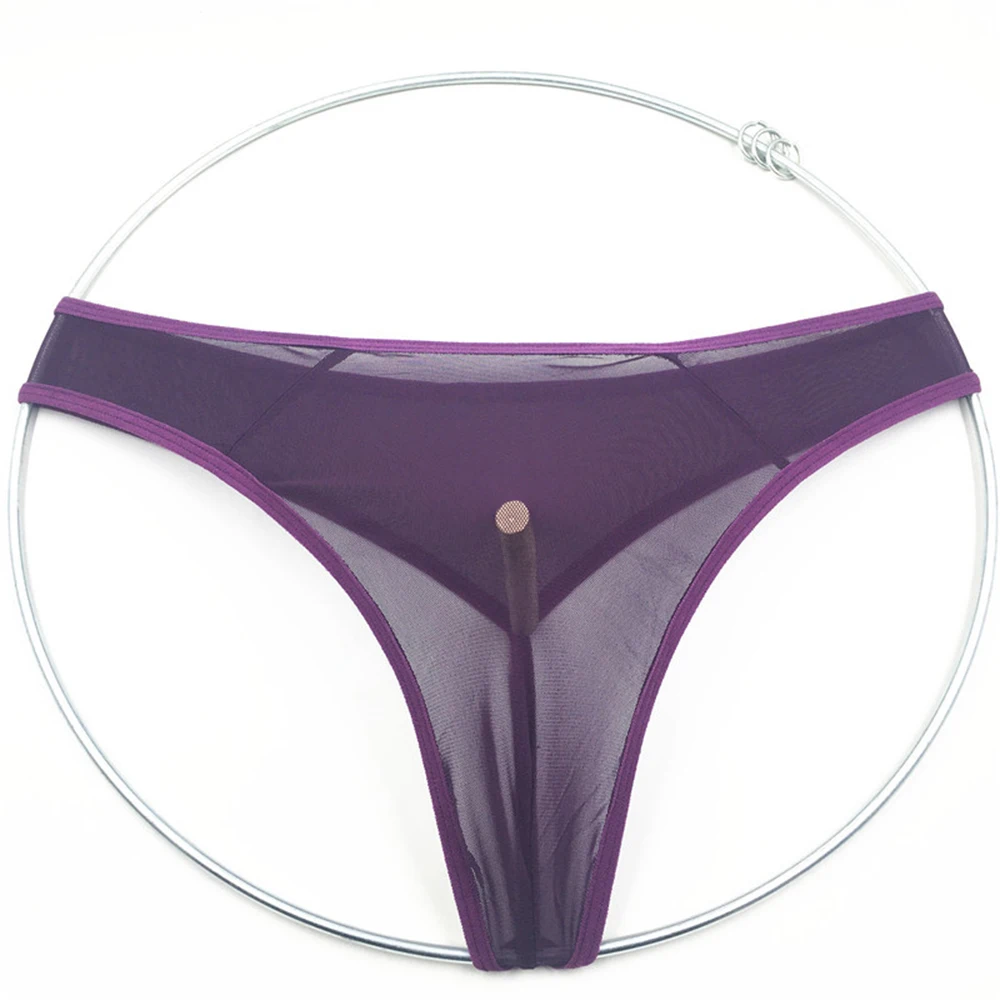 

Men's Micro Thong Underwear See-Through Mini G-Strings Pouch Breathable Briefs Purple Black White Panties 2021 New