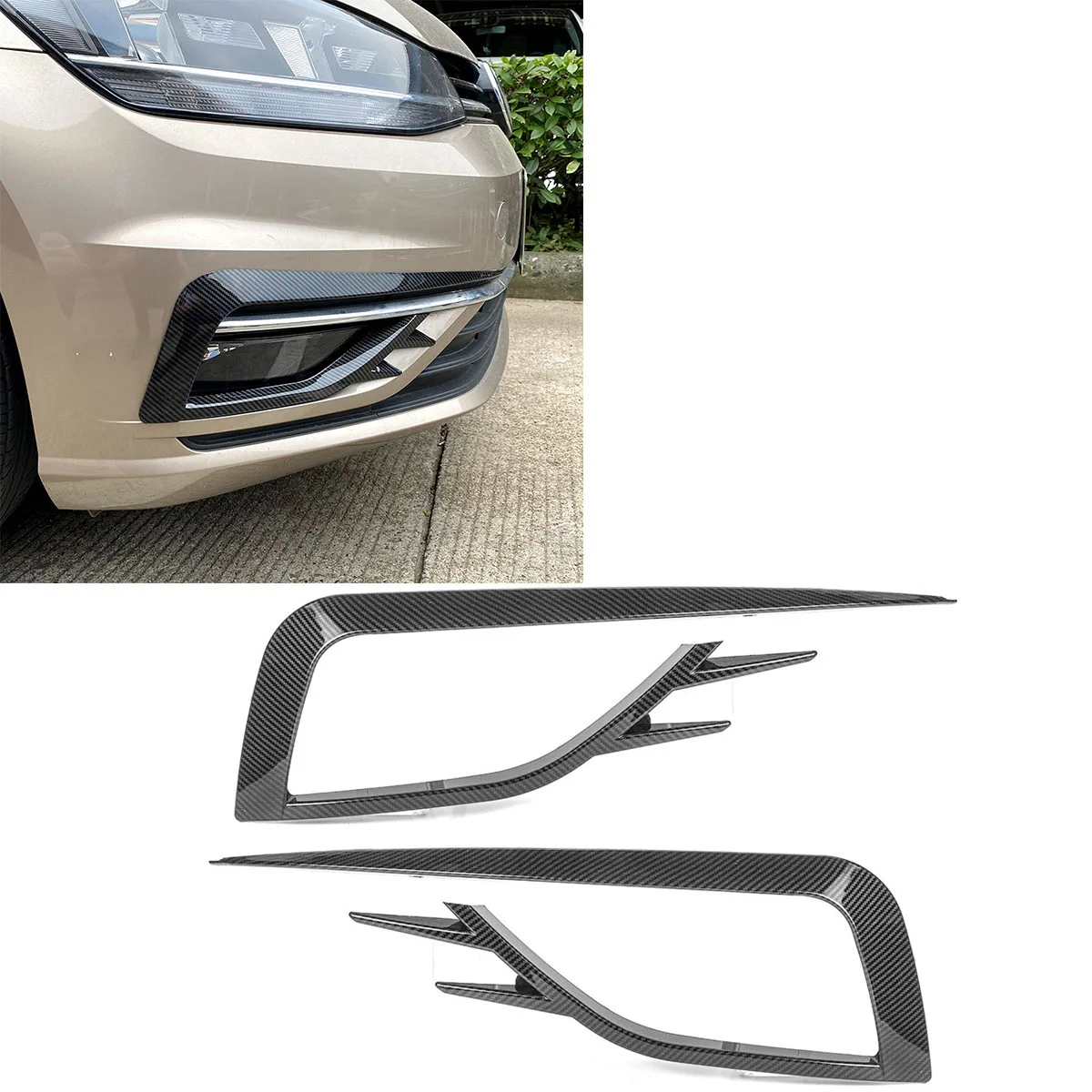 

Black Carbon Fiber Look Front Fog Light Eyebrow Knife Eyelid Cover Frame Trim For Volkswagen VW Golf MK7.5 2018-2020 Car Styling