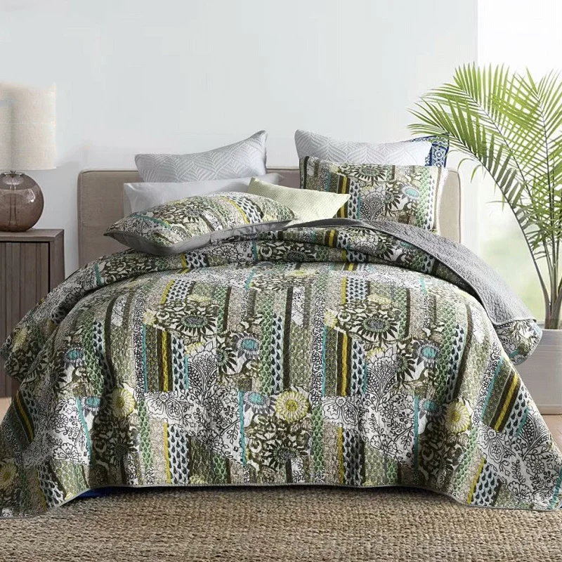 

Luxury American Printed Washed Cotton Quilting Bedspread Quilt Set and Pillowcases 3-piece Coverlet Bed Cover Set Bedding Sets