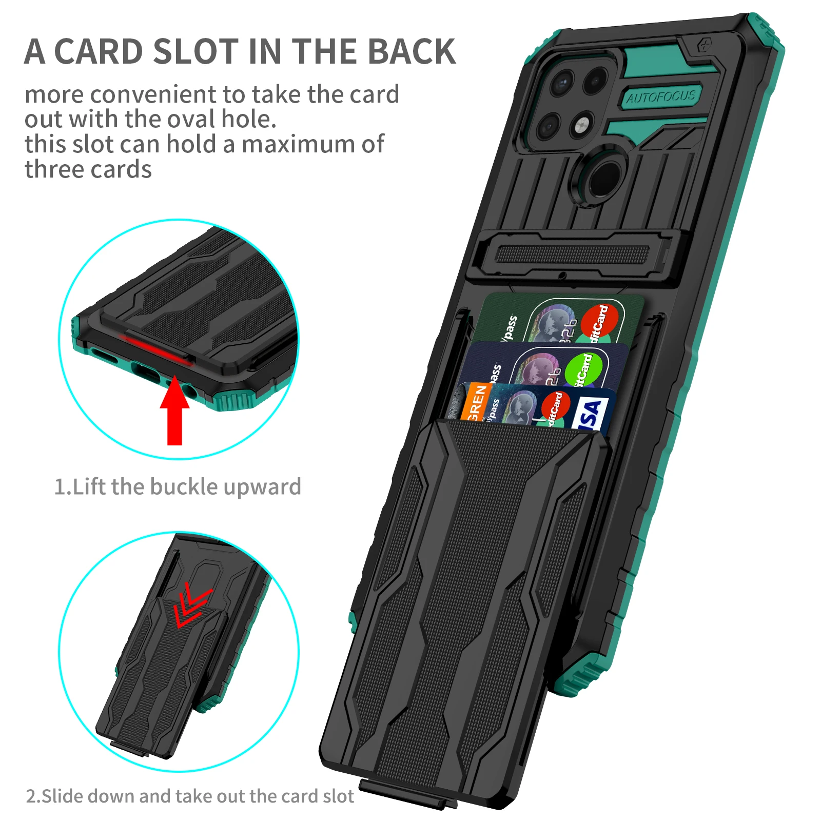 

Shockproof Armor Phone Case For Oppo A15 A15S A16 A54 A74 4G F19 A7 A5S A12 A11K F9 Rugged Card Package Invisible Bracket Cover