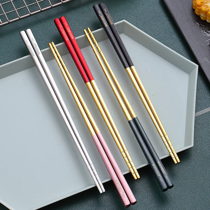 

304 Stainless Steel Chopsticks Anti-skid And Mould Proof Domestic Chinese Chopsticks Hot Pot Chopsticks Family 5 Pairs Set