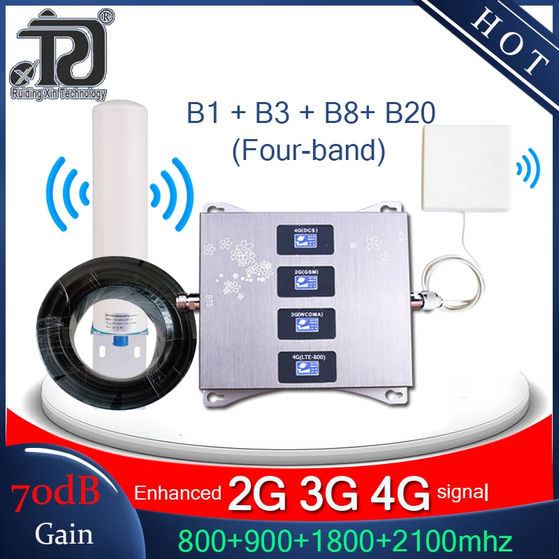 Четырехдиапазонный 4g (диапазон 20)LTE800/900/1800/2100 2g 3g 4G Мобильный усилитель сигнала LTE