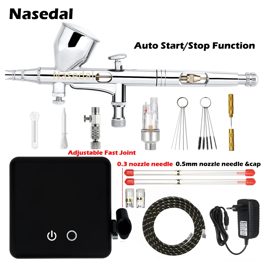 Nasedal NT 24W 0 2 мм двойного действия Auto Stop Аэрограф компрессор 9cc 3 5 пистолет
