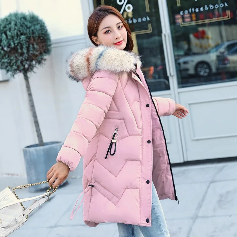 Шикарное длинное зимнее пуховое пальто с капюшоном и меховым воротником Женская