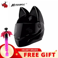 nitrinos motorcycle helmet full face casco moto breathable motocross helmet with removalbe cat ears streamlined helmet for woman