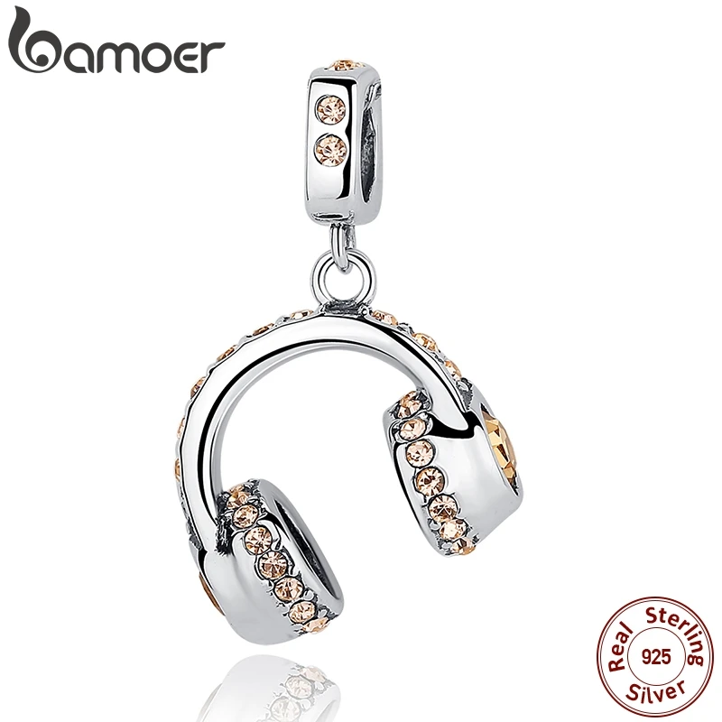 BAMOER, 925 пробы, серебряная модная гарнитура, наушники, музыкальные подвески, подходят для браслетов, ожерелья для женщин, свадебные аксессуары SCC036