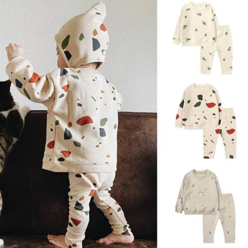 

Korean Style Newborn Baby Boys Girls Clothes Set Autumn Spring Long Sleeve Print T-shirt+Pants Suit Home Wear Cute Sweet Outfit