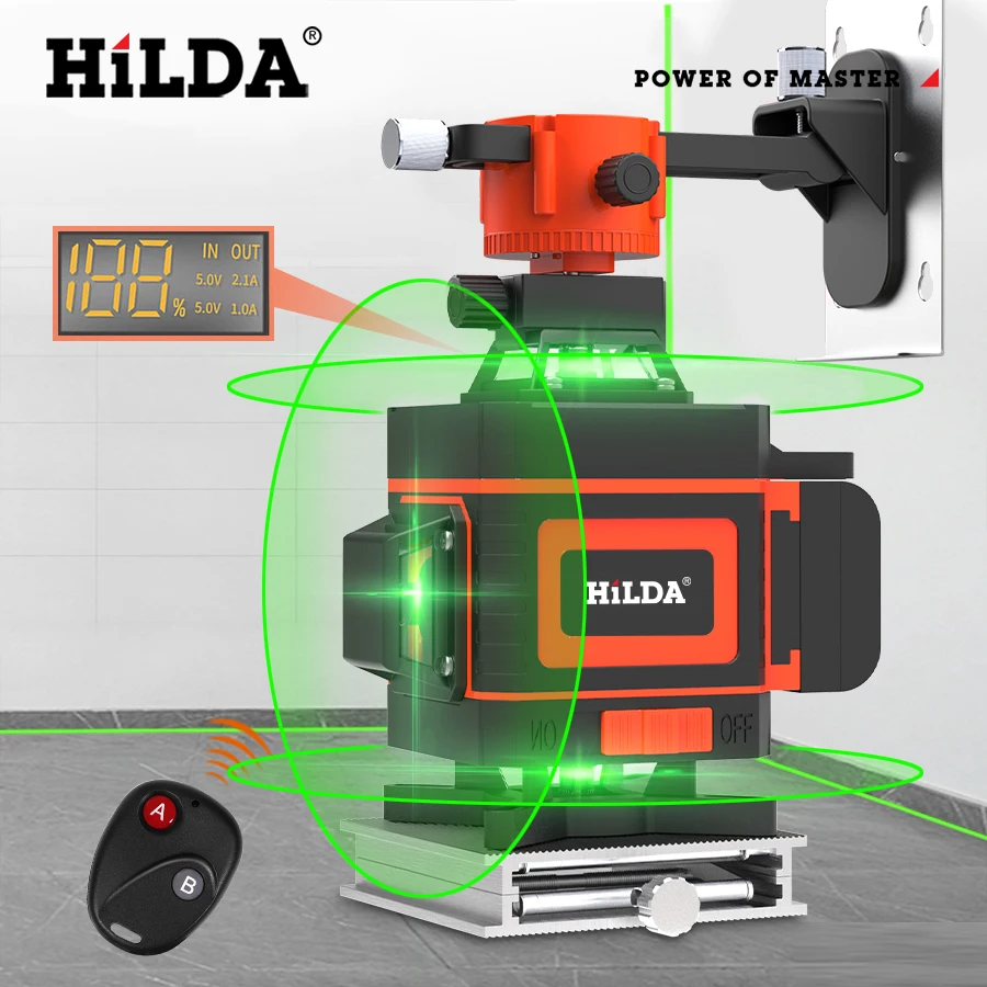 Hilda 3d 4d Nível de Laser Auto-nivelamento 360 Horizontal e Vertical Cruz Super Poderoso Laser Verde Nível Níveis de laser
