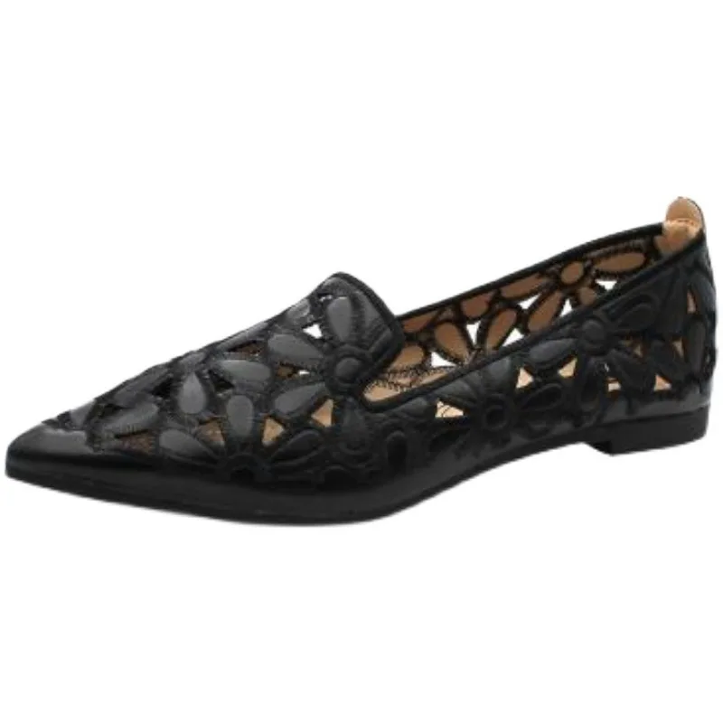 Gioio Women's pointed toe Shoes Spring Loafers Casual Single shoes Yellow Hollow Non-slip Gile's outdoor slippery shoes