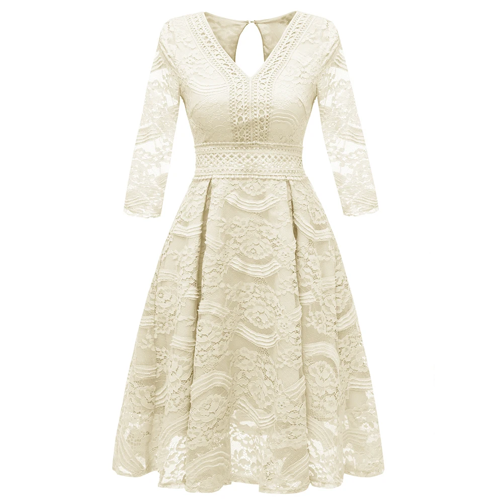 Женское платье средней длины больших размеров кружевное с цветочным рисунком
