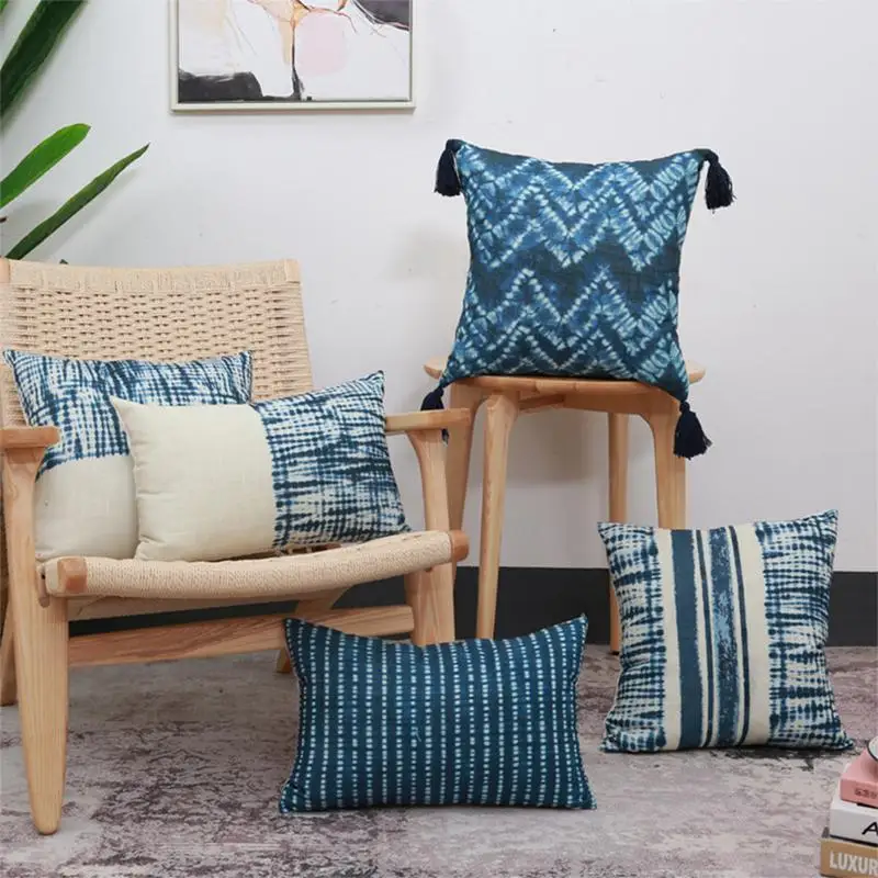 

Ins famous style pillow digital printing hanging ear cotton linen waist cushion sofa pillowcase striped room decoration 45x45