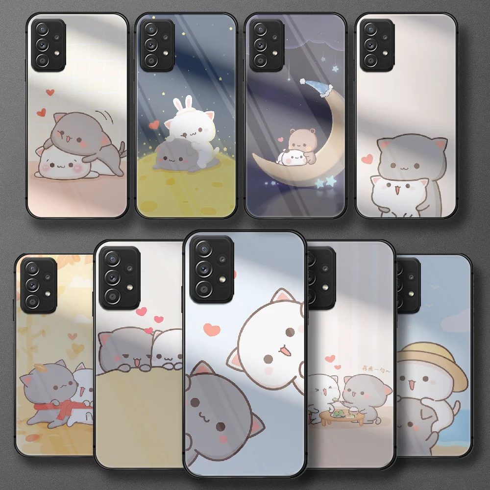 

Peach and Goma cat cute cartoon Tempered Glass Phone Case For Samsung Galaxy Note S 8 9 10 20 21 E FE Plus Ultra Cover Cell