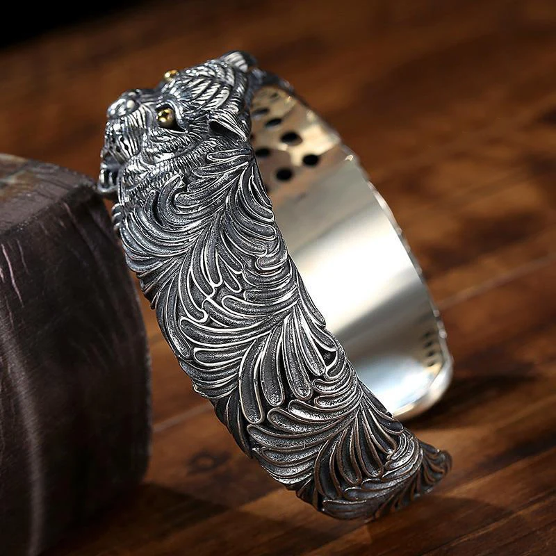 Новый браслет с головой тигра для мужчин в стиле ретро широкая версия модный