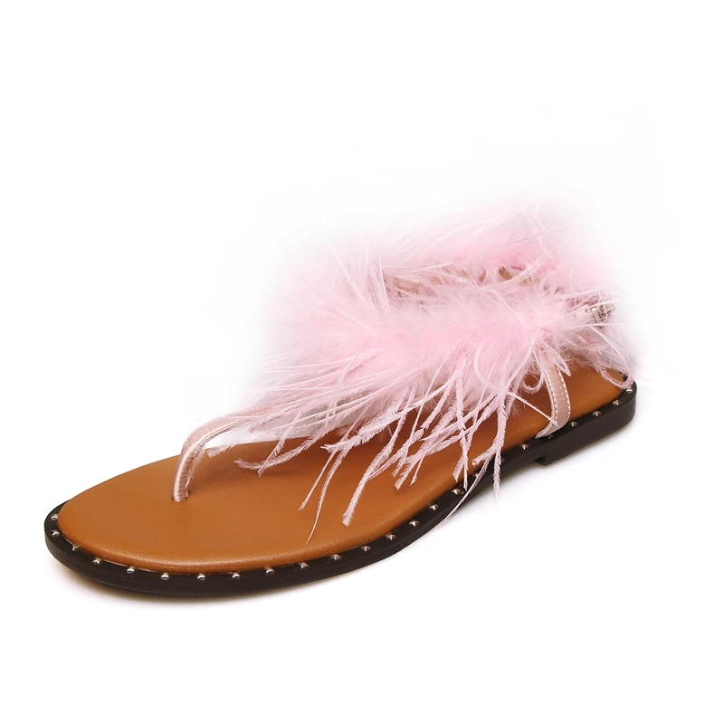 Размер 34 43 сандалии женские летние новые модные розовые с натуральным мехом