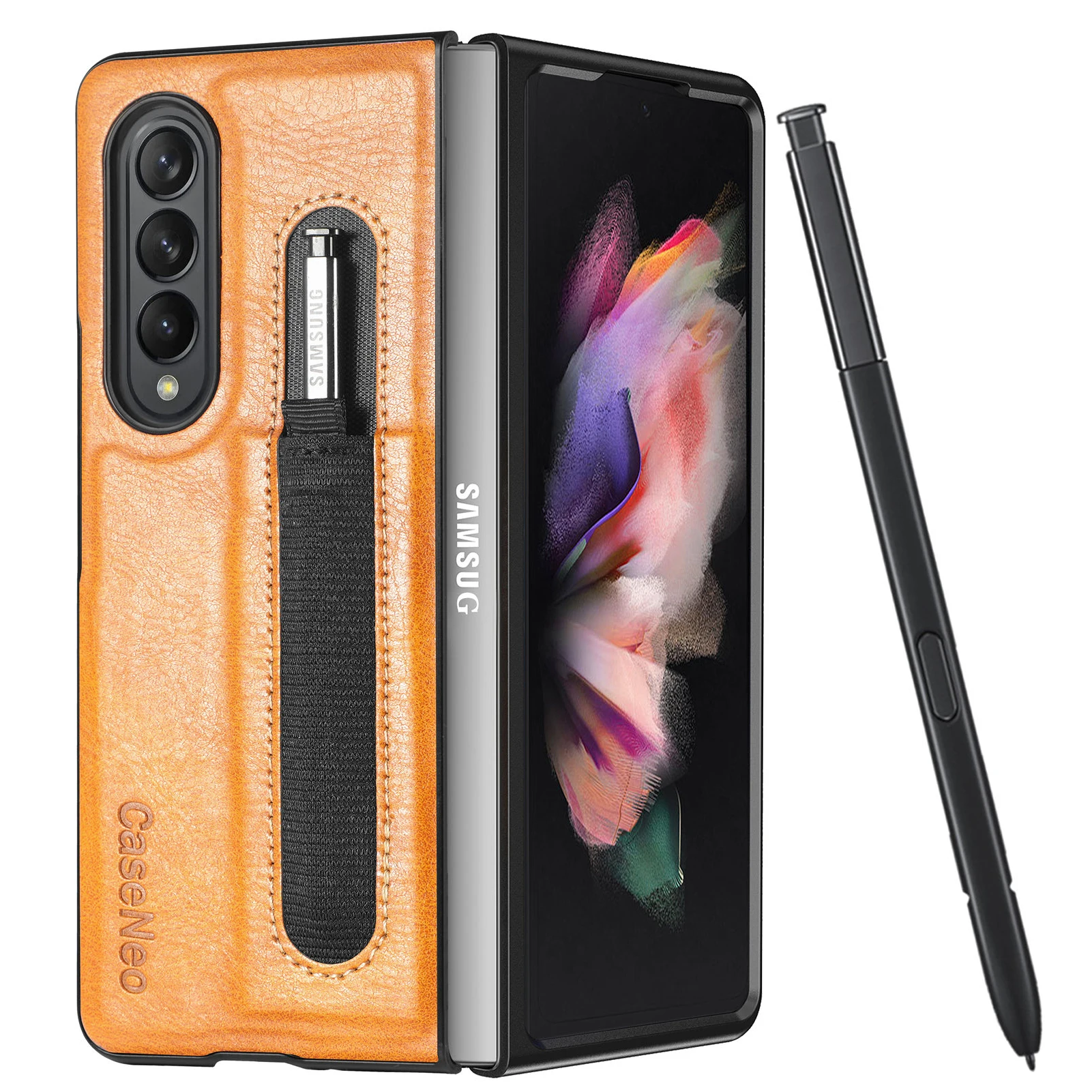 

Чехол из искусственной кожи для Galaxy Z Fold 3 5G W22, чехол с S Pen, защитный чехол для Samsung Galaxy Z Fold3, чехол