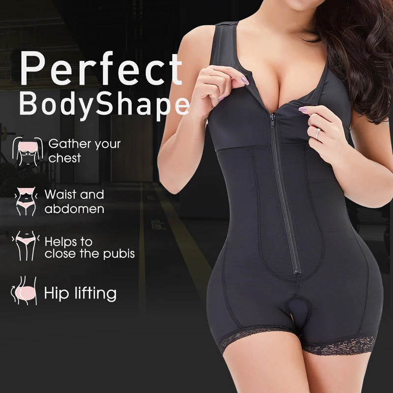 Women's Seamless Girdle Zipper Full Body Shaper Plus Size Bodysuit Post Surgery Firm Shapewear Colombian Tummy Control Slimming | Женская