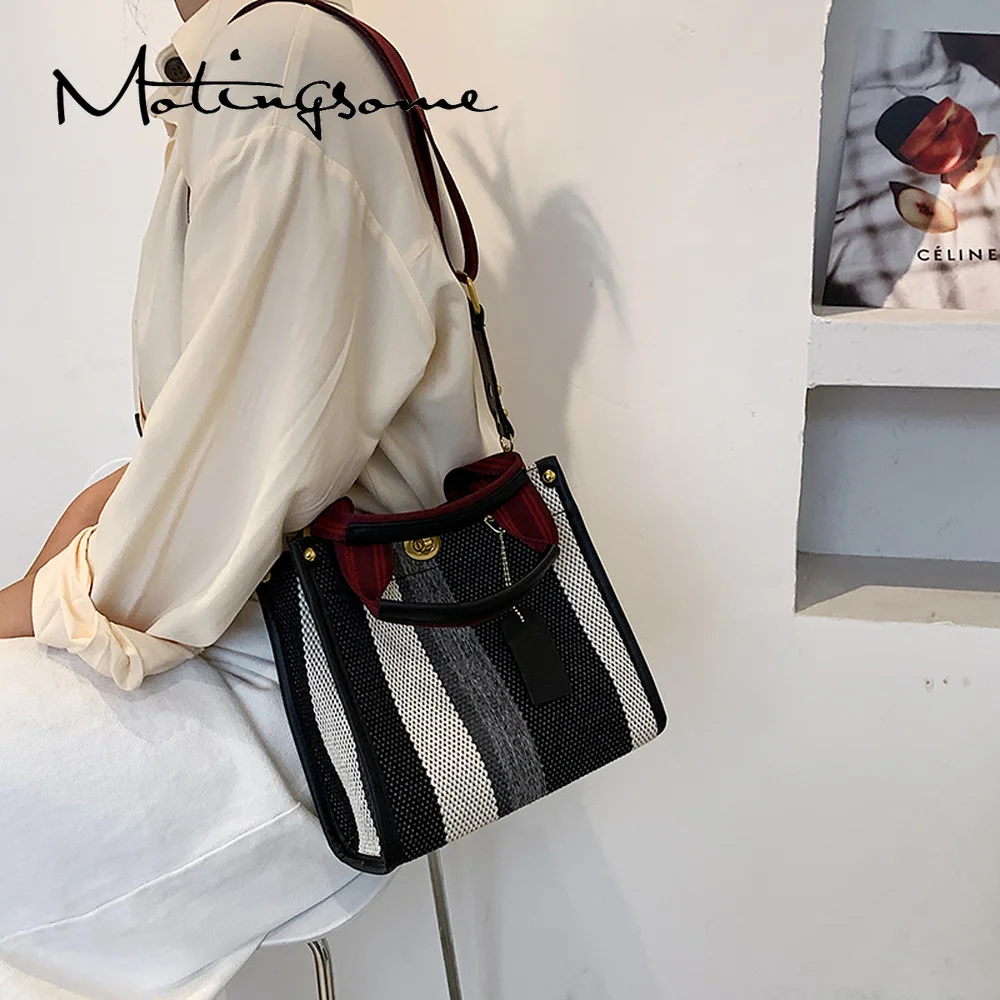 Сумка-тоут женская льняная Модный повседневный плетеный саквояж большая сумочка