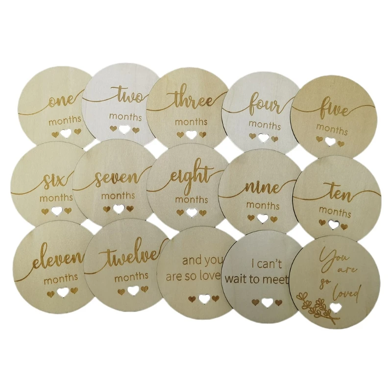 

15 шт. Новорожденные ежемесячные карты для записи роста деревянные памятные карты для рождения реквизит для фотосъемки