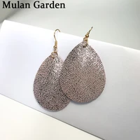 mg trendy glitter genuine leather earrings shiny leather pendant water drop earrings fashion jewelry modern women accessories