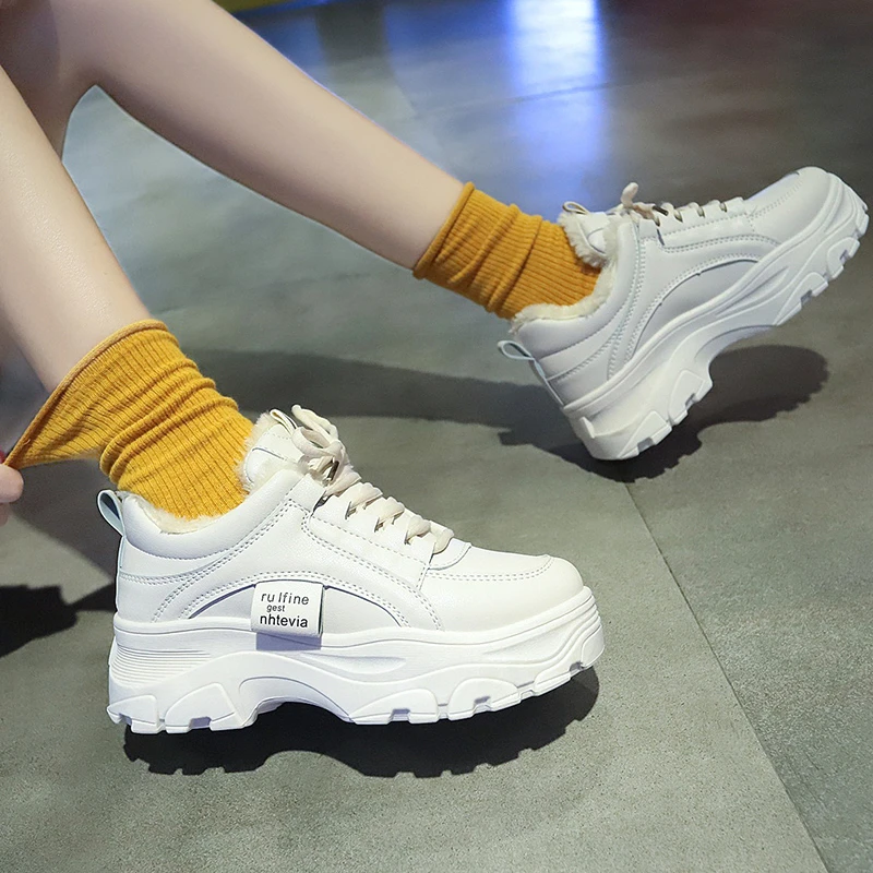 

Кроссовки женские на платформе, Вулканизированная подошва, массивные, белые, весна 2021