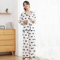 white women 2pcs pajamas suit print long sleeve nightwear intimate lingerie casual spring button down sleepwear home clothing