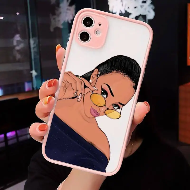 

Melanin Poppin African Black Girl Phone Cases Matte Transparent for iPhone 7 8 11 12 s mini pro X XS XR MAX Plus cover funda