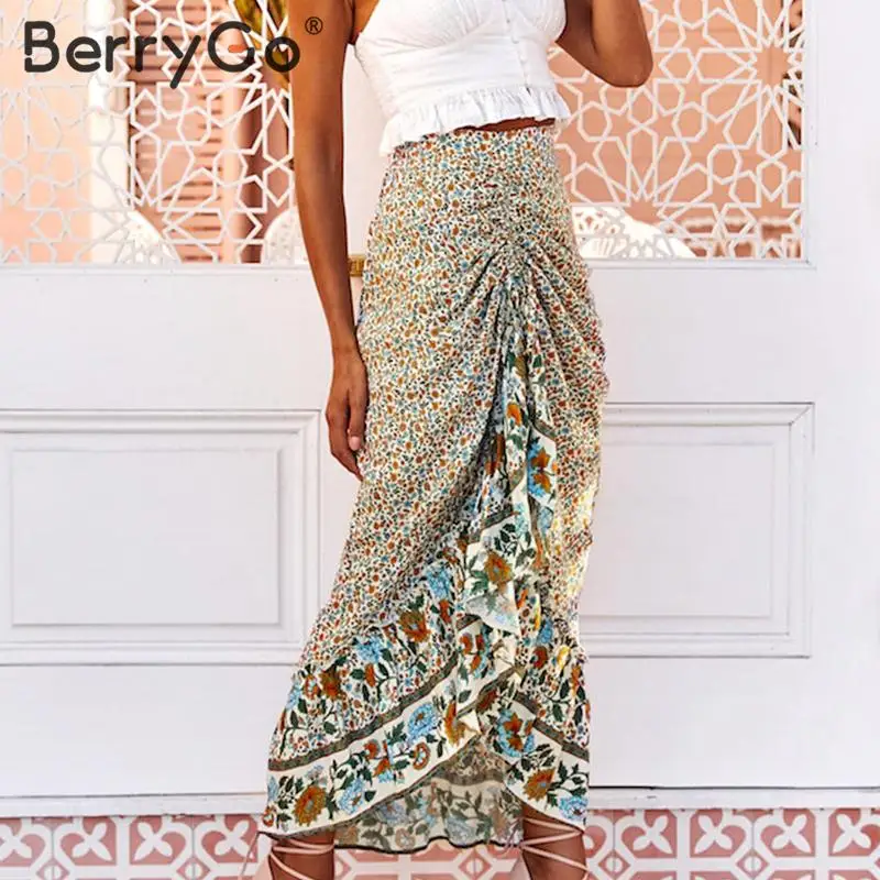 BerryGo богемная длинная юбка с цветочным принтом женская повседневная для пляжа