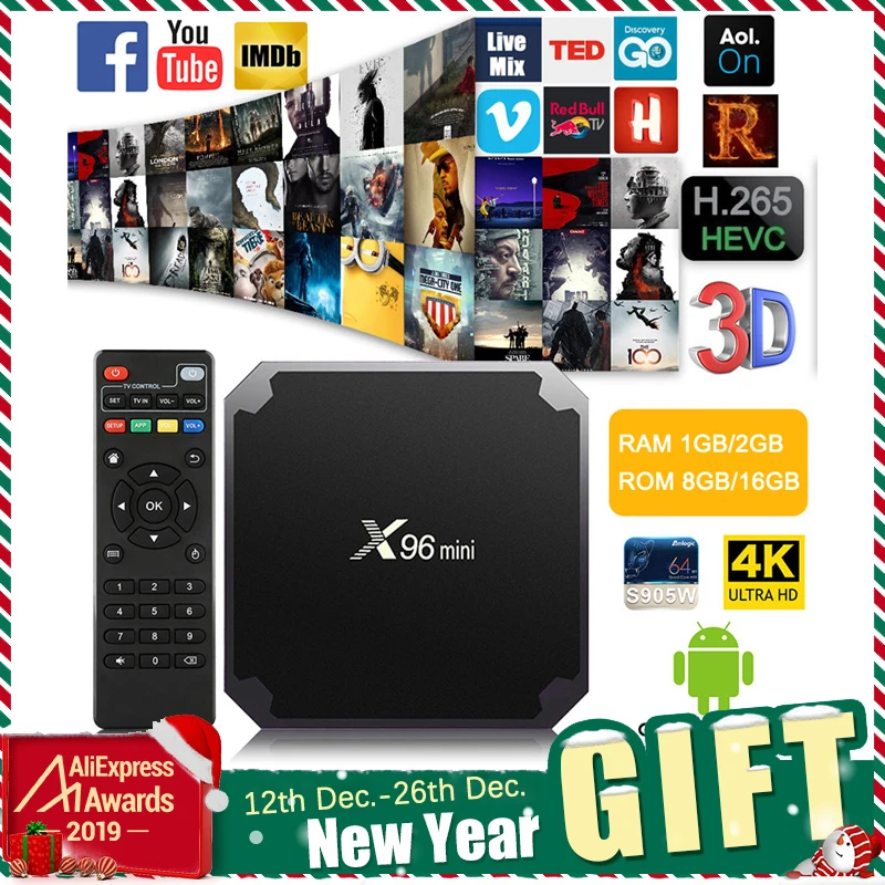 X96mini Android 7.1 X96 mini четырехъядерный Smart TV BOX ТВ Бокс 1 ГБ+8 ГБ2 ГБ+16 ГБ S905W поддерживает 2.4G беспроводной WIFI ТВ приставка+IR кабель смарт-top box