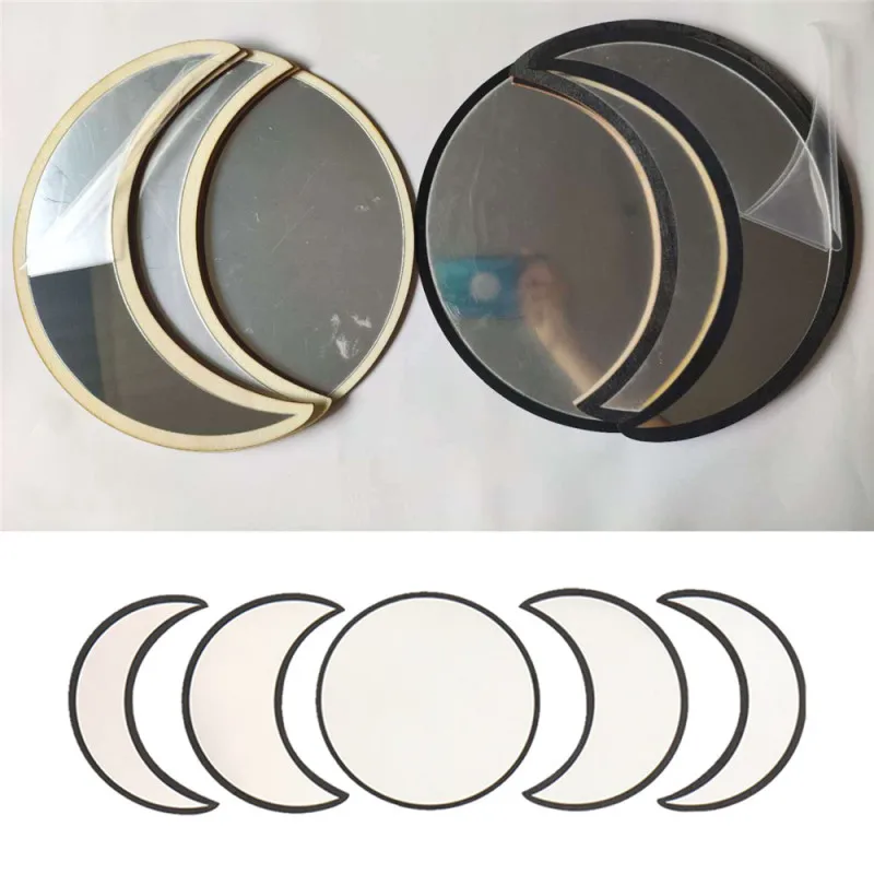 

Moon eclipse Wall Mirror Bohemian style home decor self-adhesive vintage nordic style wooden mirror undefined room decoration