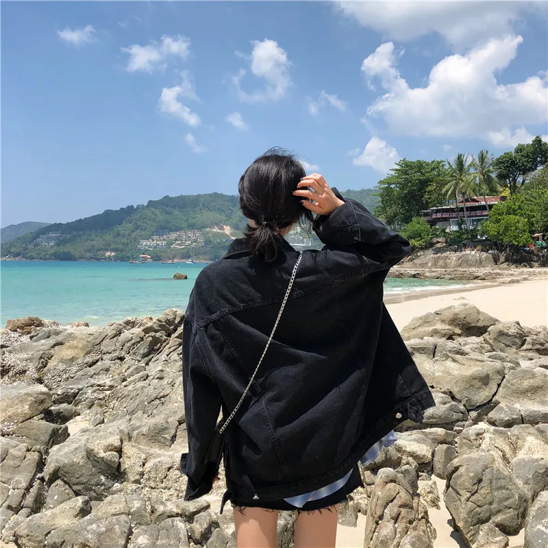 Женская джинсовая куртка с рукавами летучая мышь однотонная свободная