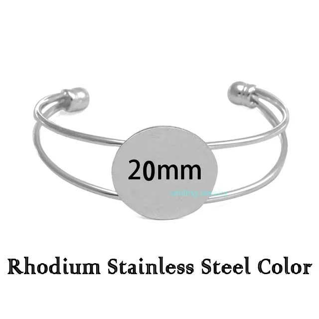 20mm Rhodium 2 5 шт. 20 мм 25 мм 1 ''ободок круглый базовый стеклянный браслет из кабошона настройки регулируемый браслет на запястье заготовки для DIY ювелирных изделий - Окраска металла: 20mm Rhodium 2