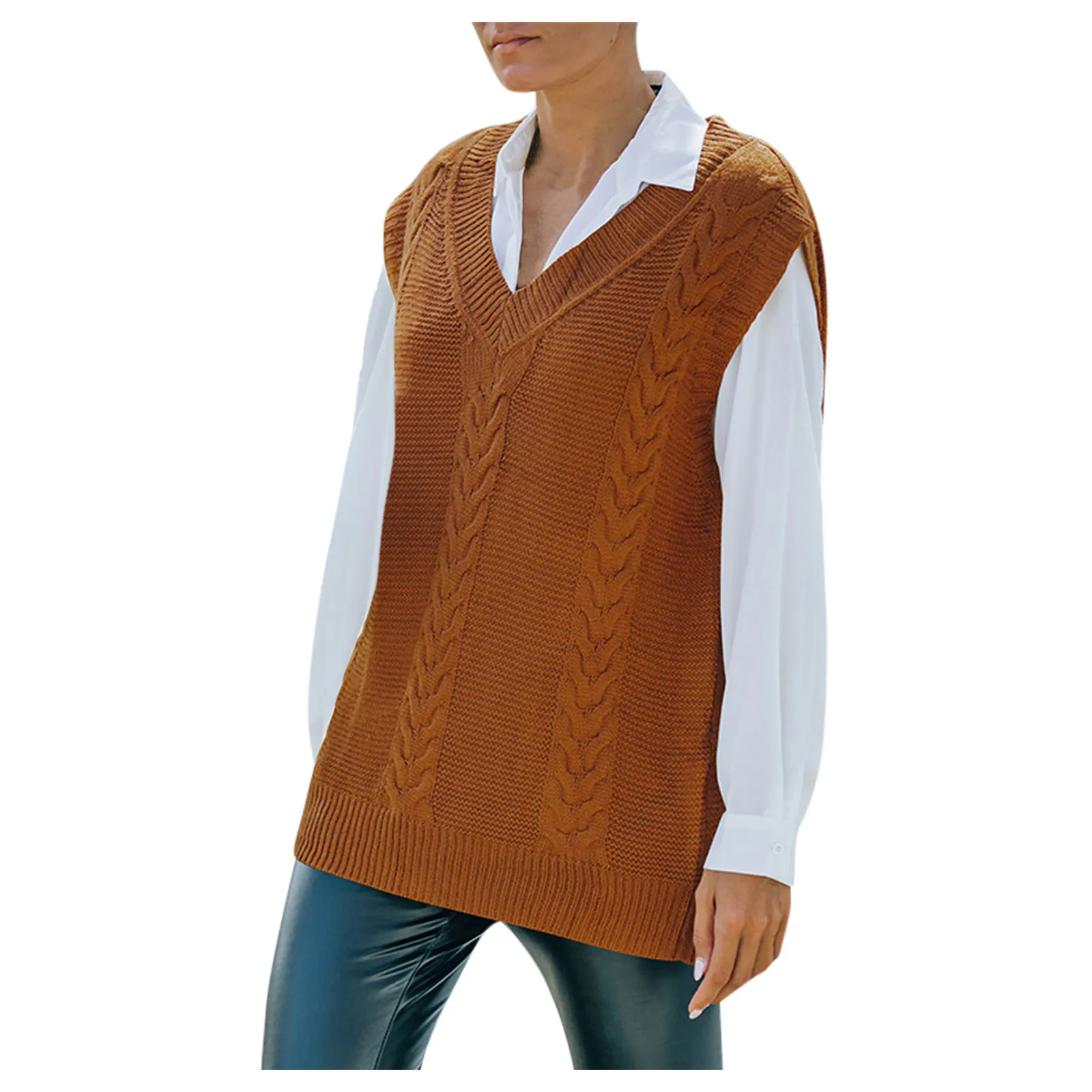 

Women Vest Streetwear Knitted Sweater Vest Autumn Winter Women Preppy Style Knitwear Tank Top Sleeveless V-neck Vintage Sweater